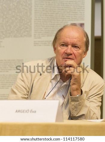 BUDAPEST HUNGARY - SEPTEMBER 28: Prof. Endre Nagy lawyer speaks on the conference about Istvan Bibo, minister  and victim of the 1956 revolution org by ELTE Univ on September 28, 2012 in Budapest, Hungary.