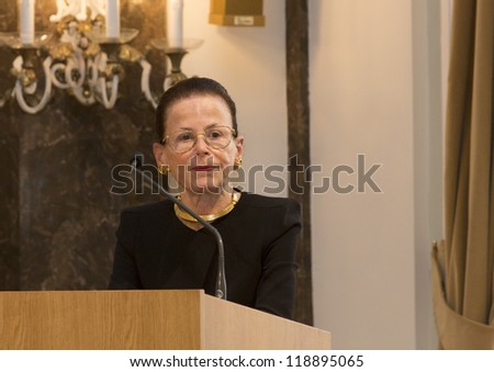 BUDAPEST, HUNGARY - NOVEMBER 9: Dr. Harriet Zuckerman, professor of Columbia University speaks on the ceremony as Doctor honoris causa by ELTE Senat on November 9, 2012 in Budapest, Hungary.