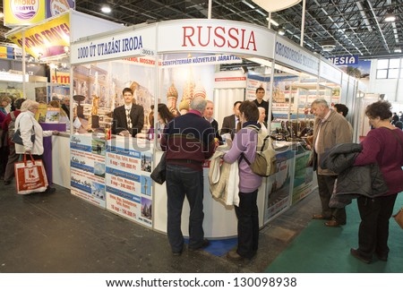 BUDAPEST, HUNGARY - MARCH 2: Unidentified people visit the 36th Travel (2013)  International Tourist Exposition, largest fair its kind in Central Europe  on March 2, 2013 in Budapest, Hungary.
