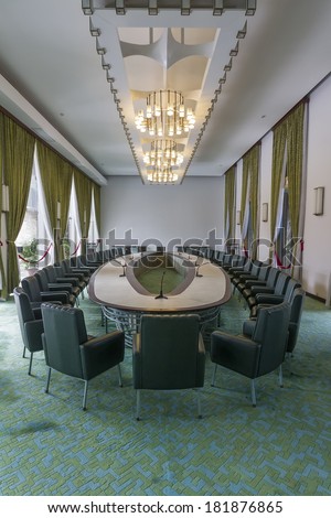 SAIGON - DECEMBER 29: Conference room at the Reunification Palace, previously the Independence as on Dec.29, 2013. It was used as headquarters by the South Vietnamese cabinet during the Vietnam War.