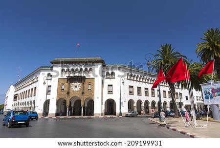 RABAT, MOROCCO - JULY 22: The Main Post Office as on July 22, 2014 in Rabat, Morocco. The Post Office on Avenue Mohammed V is considered a Rabat landmark.