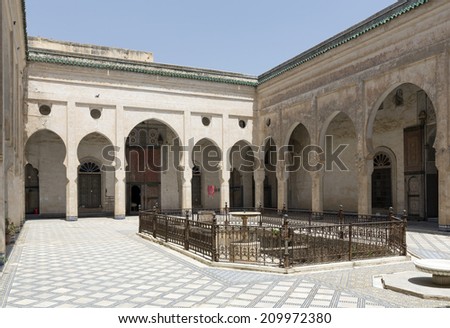 FEZ, MOROCCO - JULY 19: The courtyard of the Glaoui Palace in the hearth of the medina on July 19, 2014 in Fez. The medina is listed as a UNESCO World Heritage Site .