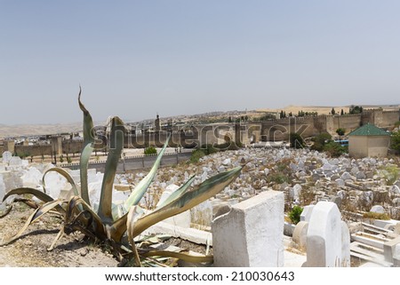 FEZ, MOROCCO - JULY 19: The jewish cemetery on July 19, 2014 in Fez, Morocco.  It is located at the bottom of the Mellah the former Jewish district.