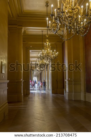 PARIS - JULY 30 : An interior view of Opera de Paris, Palais Garnier, is shown on July 30, 2014 in Paris. It was built from 1861 to 1875 for the Paris Opera house.