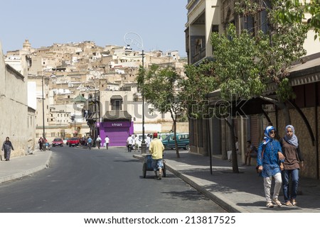 FEZ, MOROCCO - JULY 19: Unidentified people in the medina on July 19, 2014 in Fez, Morocco. The medina is listed as a UNESCO World Heritage Site.