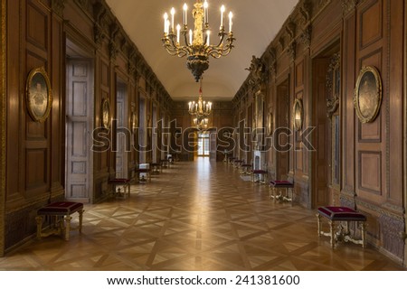 BERLIN, GERMANY - DECEMBER 25, 2014: Interior of the Charlottenburg Palace, he only surviving royal residence in the city dating back to the time of the Hohenzollern family.