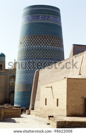 Blue colored mosque in Khiva (near Urgench city), Uzbekistan. Part of UNESCO World Heritage.