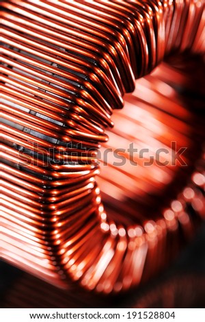 Macro detail of a copper inductor in a transformer