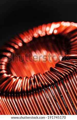 Macro detail of a copper inductor in a transformer