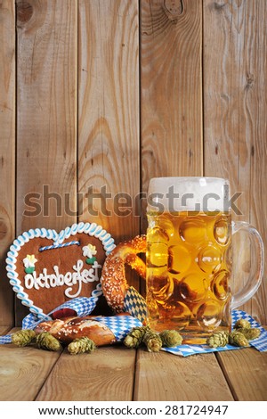 original bavarian gingerbread heart with Oktoberfest beer mug and soft pretzels