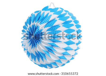 Original bavarian paper lantern from Germany with diamond pattern. Classic beer tent decoration. Isolated on white.