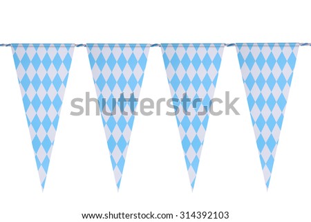 Original Bavarian bunting festoon from Germany with diamond pattern. Classic beer tent decoration. Isolated on white.