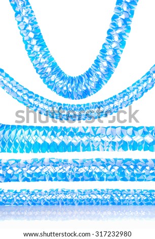 Many different Bavarian garlands from Germany with diamond pattern. Classic beer tent decoration. Isolated on white.