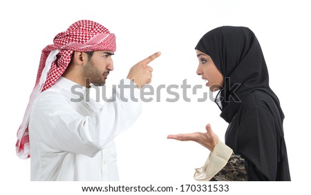 Arab couple discussing angry isolated on a white background Arab couple discussing angry isolated on a white background