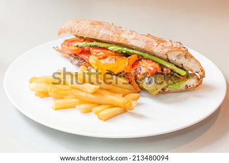 vegetables sandwiches serve with fried potato good food and healthy for diet and control weight