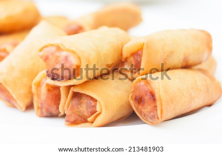 Spring rolls are a large variety of filled, rolled appetizers or Dim Sum found in East Asian and Southeast Asian cuisine.