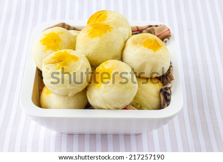 Chinese pastry or Traditional Thai cake on Tablecloth, Taiwan delicious dessert - Egg yolk shortcake, Traditional Chinese cake