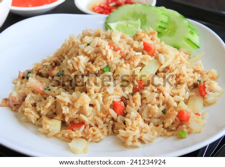 Fried rice with seafood, Traditional Thai street food, Thai Fried rice seafood in Local thai food