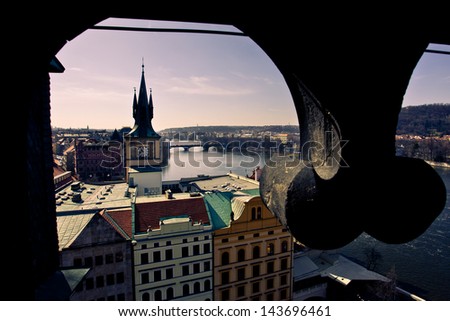 Streets of Prague. City view from above