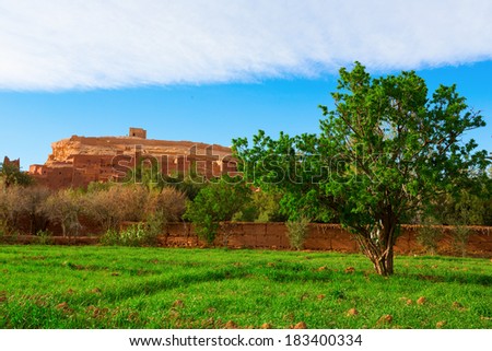 Fortified City (Ksar) with Mud Houses in the Kasbah Ait Benhaddou near Ouarzazate, Morocco.