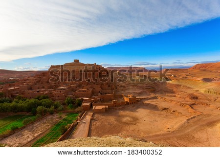 Fortified City (Ksar) with Mud Houses in the Kasbah Ait Benhaddou near Ouarzazate, Morocco.