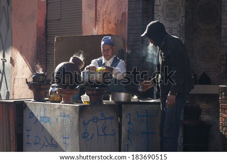 MARRAKECH, MOROCCO - FEBRUARY 28: street food sales on February 28, 2014. With a population of over 900,000 inhabitants it is the most important city in Morocco.