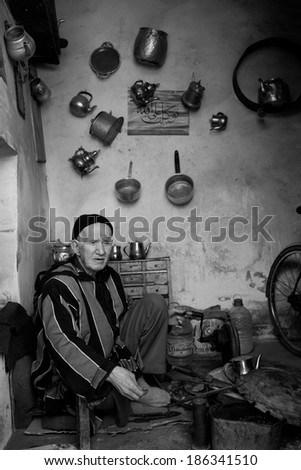 MARRAKECH, MOROCCO - MARCH 6: traditional store on streets on March 6, 2014. With a population of over 900,000 inhabitants it is the most important city in Morocco.