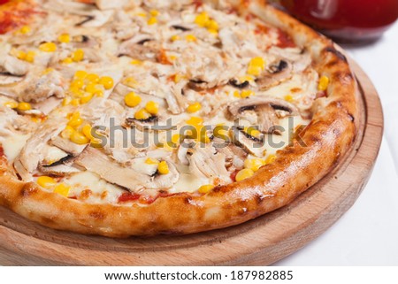 Pizza Milano with corn and mushrooms