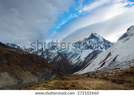 Machhapuchchhre (Fish Tale) from Annapurna Base Camp Himalaya Mountains in Nepal