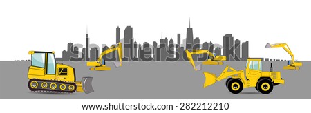 Construction Machinery in the City. Vector Illustration. EPS10
