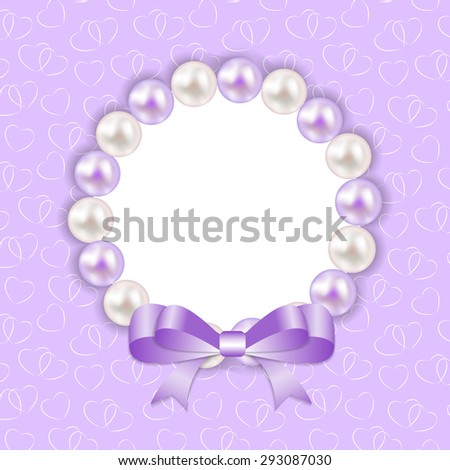 Vintage Pearl Frame with Bow  Background.  Illustration.