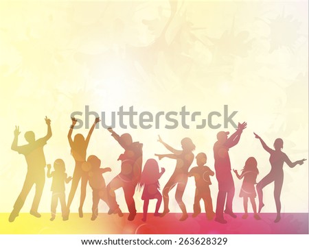 Happy people with children dancing