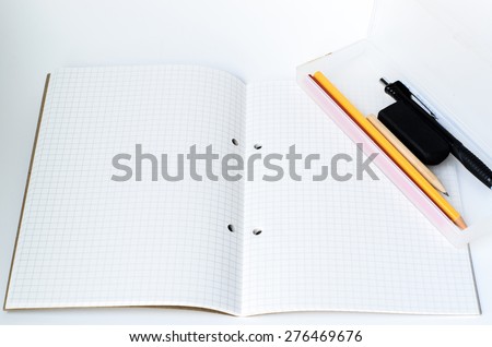 Blank Note , Pencil, eraser on the white background