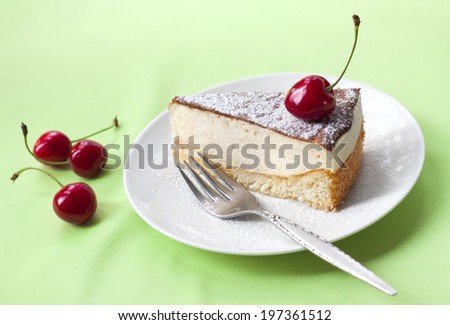 Milk souffle (bird's milk) cake with fresh cherry