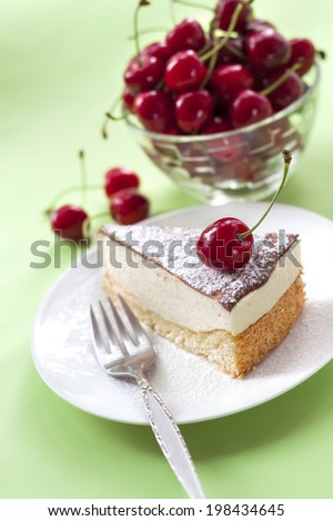 Milk souffle (bird\'s milk) cake with fresh cherry