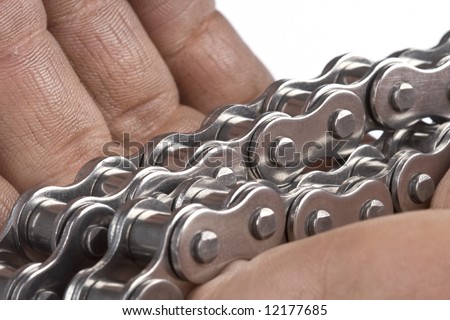 Hand with metal link chain