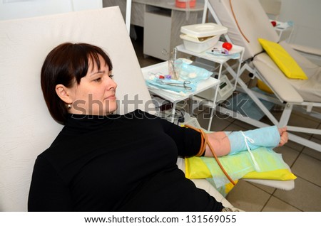 ROSTOV-ON-DON, RUSSIA - March 2:  Unknown donor gives blood. The City Blood Service makes a promo action for donorship popularization, March 2, 2013 in Rostov-on-Don, Russia.