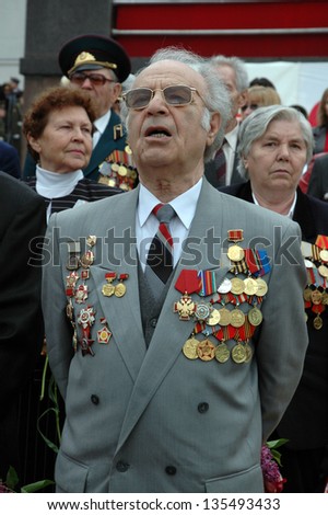 ROSTOV-ON-DON, RUSSIA - MAY 9: Veterans of the Great Patriotic War - Celebrating the 60th anniversary of Victory Day (WWII) at Theater Square, May 9, 2005 in Rostov-on-Don, Russia