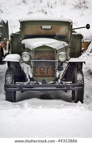 old world war two soviet truck under snow