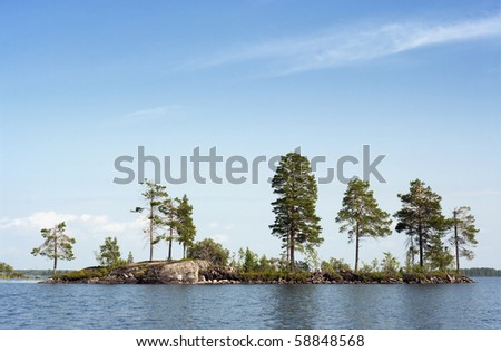 rock island as sailing ship with  tree-sails masts