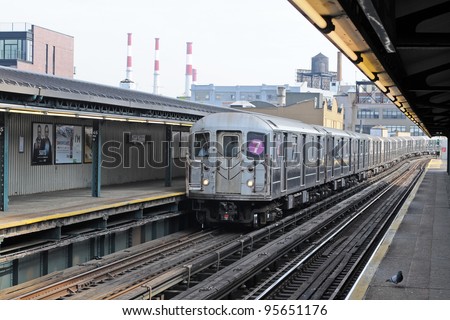 NEW YORK CITY, NEW YORK - MAY 28:  The No. 7 subway train arrives at the Court Street elevated station on May 28, 2011 in NYC, NY. It has run between Times Square and Main Street, Queens since 1948.