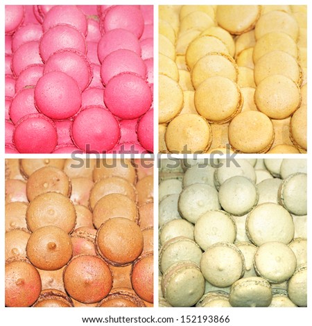 Assorted colorful macaroons, famous and traditional French cakes