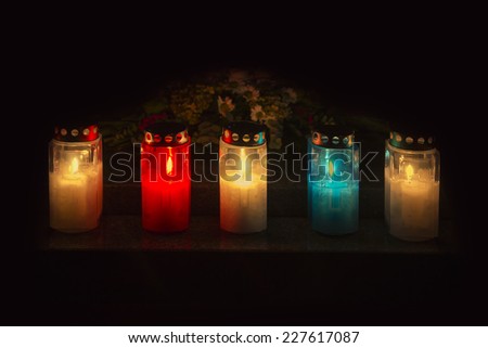 A lot of lighted candles on All Saints Day, on a cemetery Mirogoj in Zagreb, Croatia