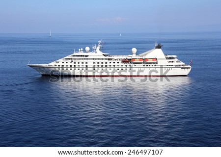 Cruise ship anchored off the coast