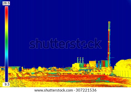 Infrared thermography image showing the heat emission at the Chimney of energy station