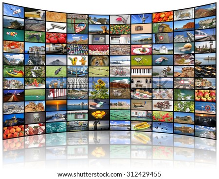 A variety of images as a big video wall of the TV screen