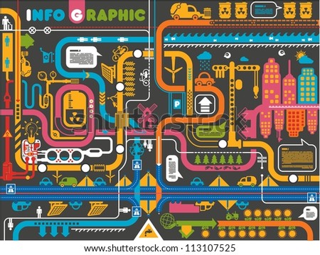 city info graphic, industry and ecology vector elements