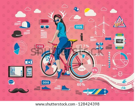 hipster girl with bicycle info graphic hipster girl with bicycle info graphic