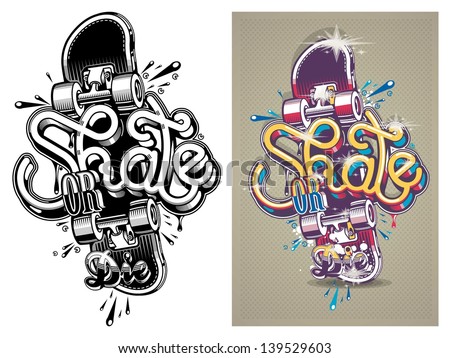 Vector Illustration Of A Skate Board With Graffiti,Background