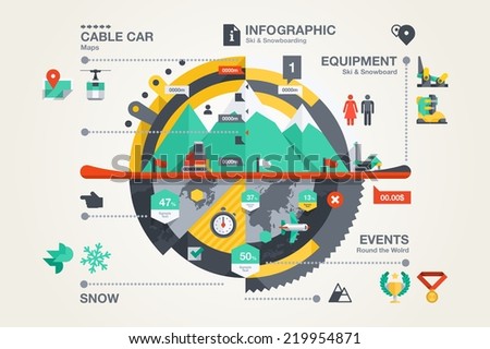 Mountain infographic with ski and snowboard elements vector background Mountain infographic with ski and snowboard elements vector background